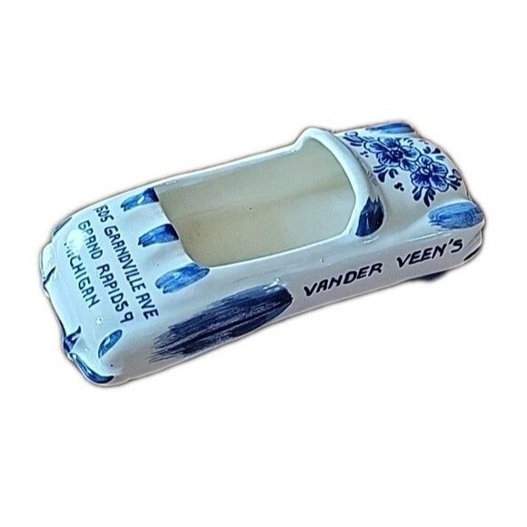 Rare Vintage Delfts Ashtray/Bowl Decor Convertible Car 6" Blue & White Holland - Picture 4 of 13